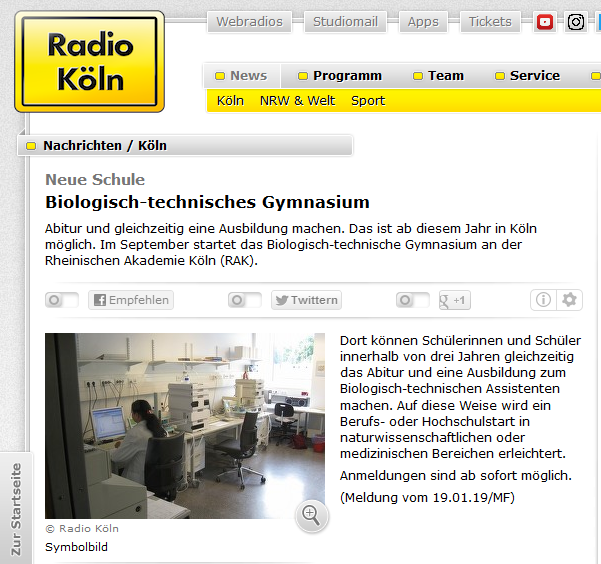 Die RAK in den Nachrichten von RADIO KÖLN am  - Rheinische  Akademie Köln – RAK